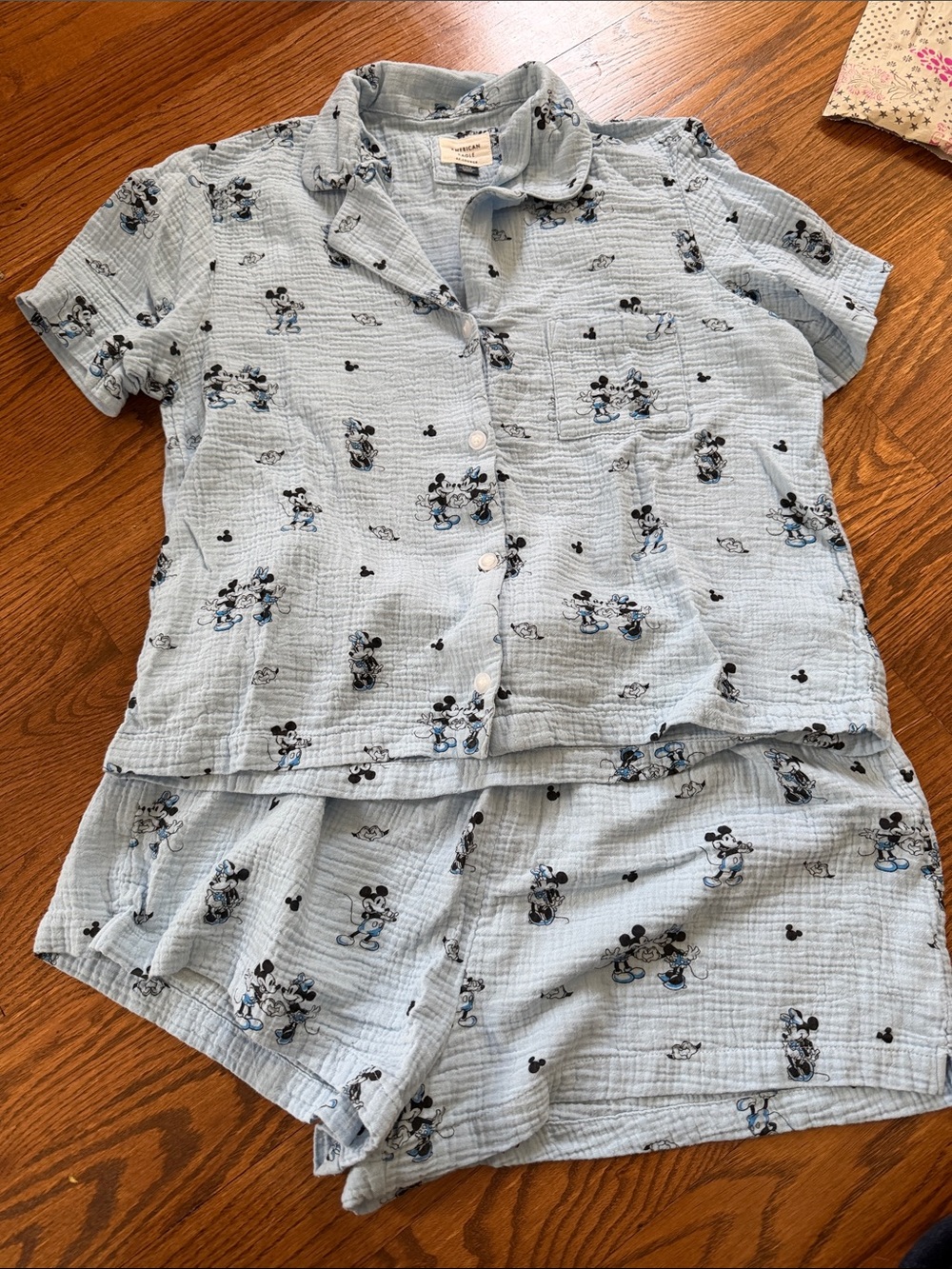 AE Lounge  Light Blue Mickey and Minnie Mouse cotton Pajama Set  Sz L